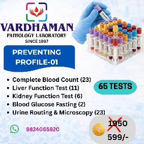 Preventing Profile 01 diagnostic package with 65 tests including liver, kidney, blood glucose and urine test at Vardhaman Pathology lab